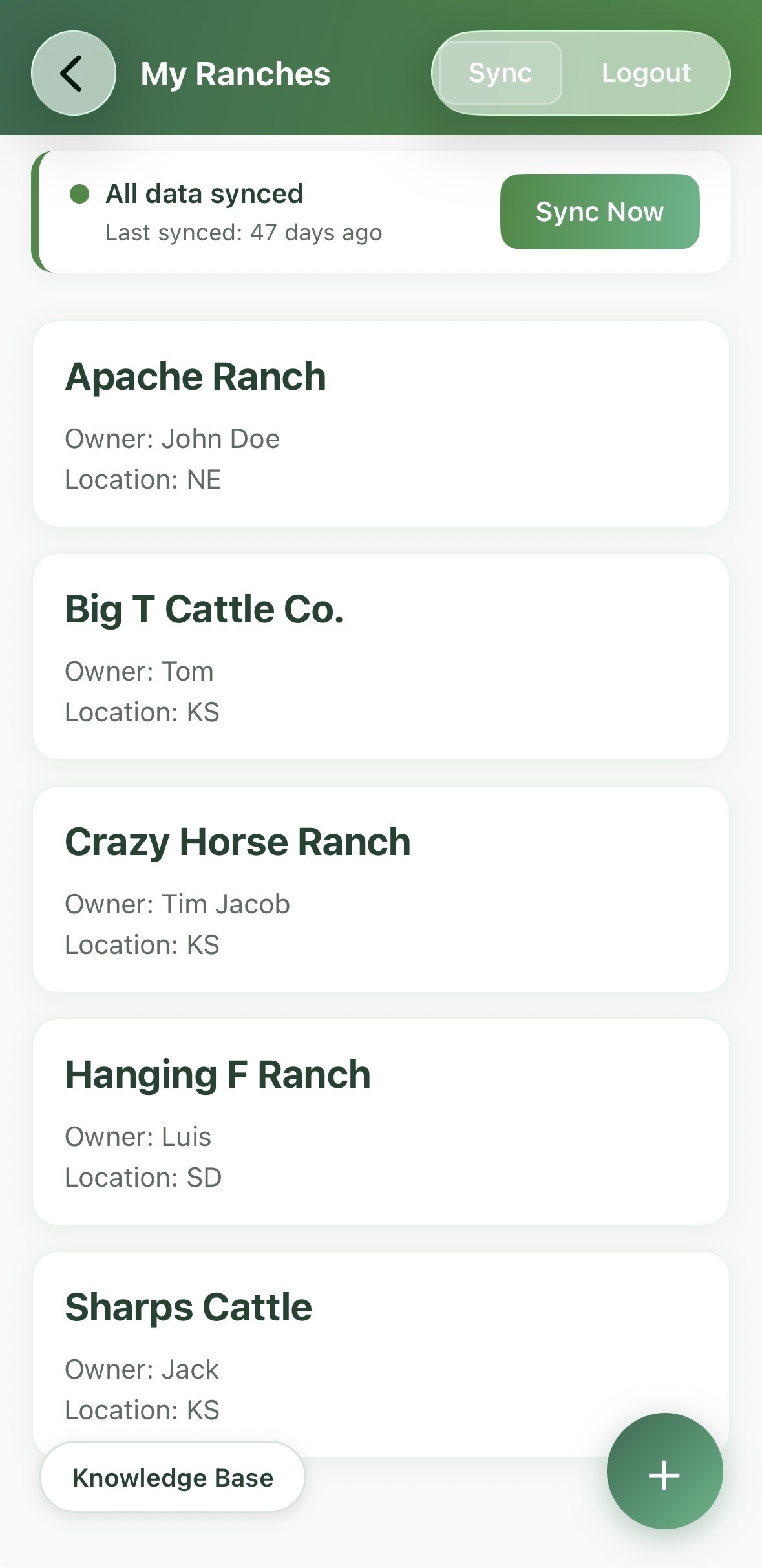 VetLens — list of ranches a vet manages across multiple states
